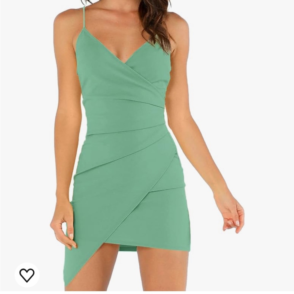 Verdusa Women's Ruched Side Asymmetrical V Neck Bodycon Cami Dress Mint Green